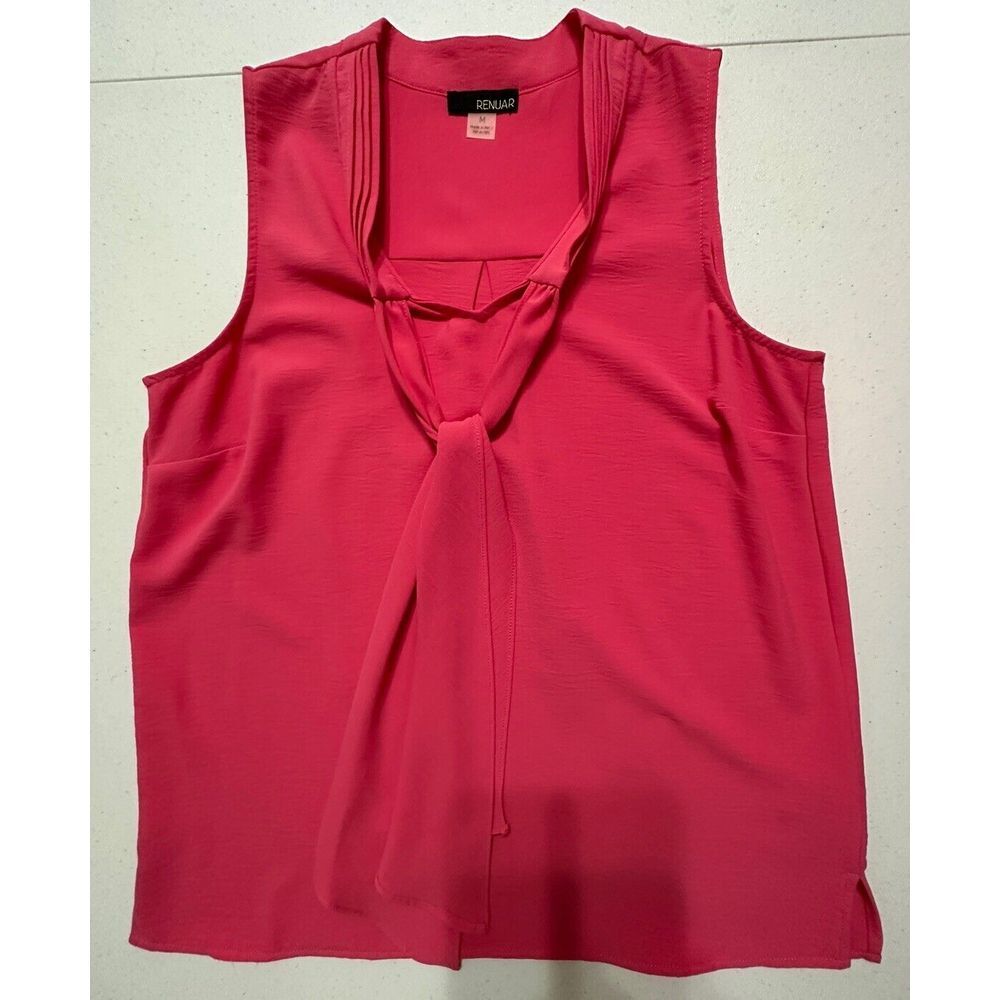 Renuar Silky Pink‎ Sleeveless Blouse Flowy Top Sailor Tie V-neck Lightweight M